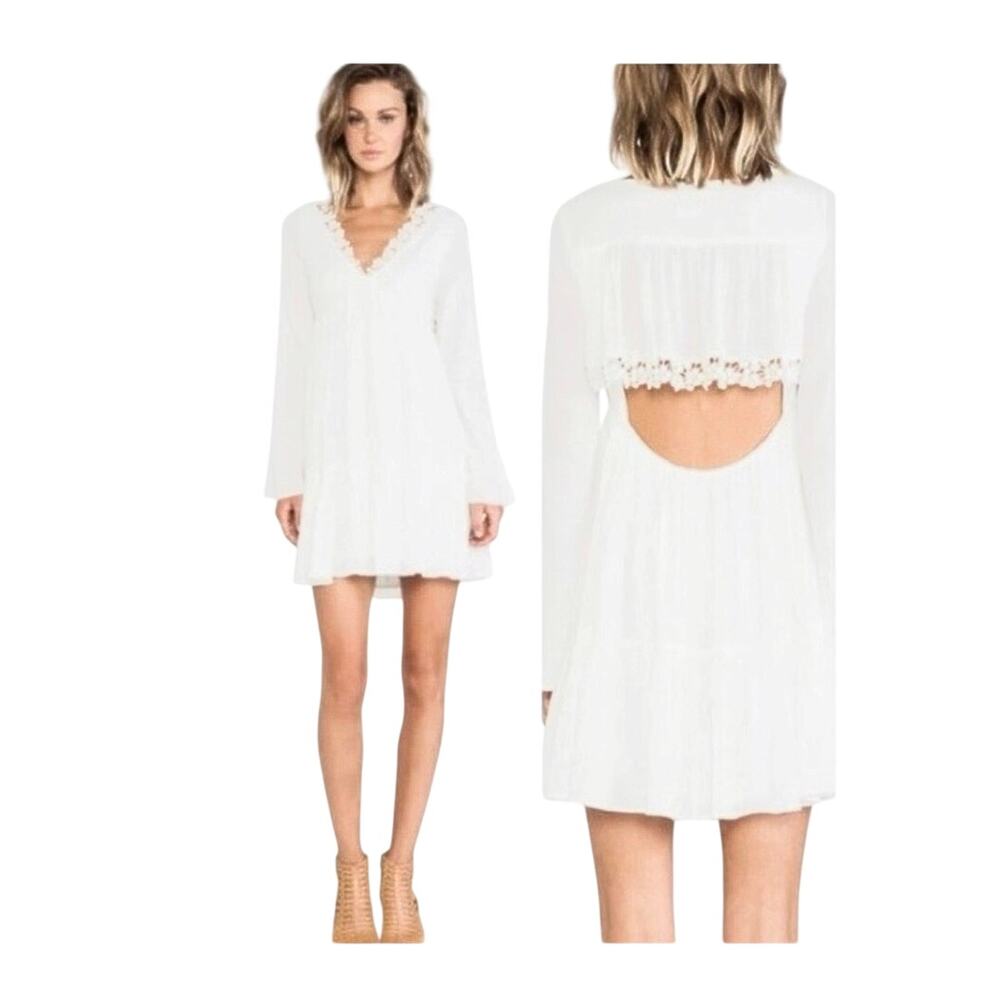 Free People Gentle Dreamer white babydoll dress mini long sleeve boho